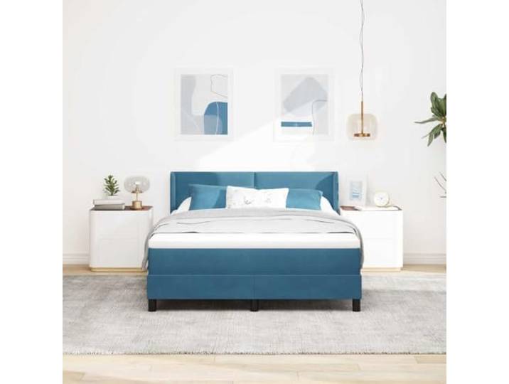 KTHLBRH Doppelbett 190 x 140 cm dunkelblau Samt Verstellbares Kopfteil, Matratze mittelgroß, Beine aus Holz, Unterstützung 280 kg