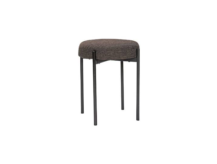 Tabouret en tissu noir, assise rembourrée, pieds en métal, rond -