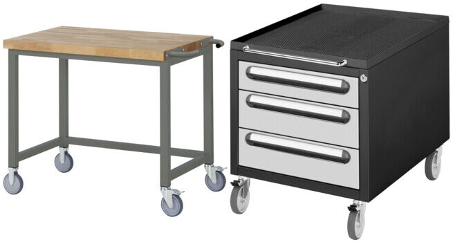 Set STIER Fahrbare Werkbank Premium BxTxH 1000x700x880mm + Rollcontainer...