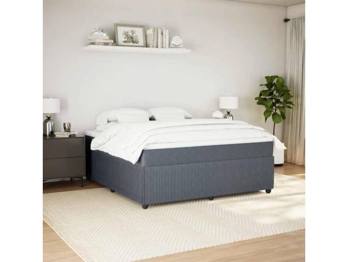 KTHLBRH Boxspringbett 180 x 200 cm dunkelgrau Samt Taschenfederkernmatratze inklusive Holzlatten, abnehmbarer Matratzenschoner, stabiler Stand