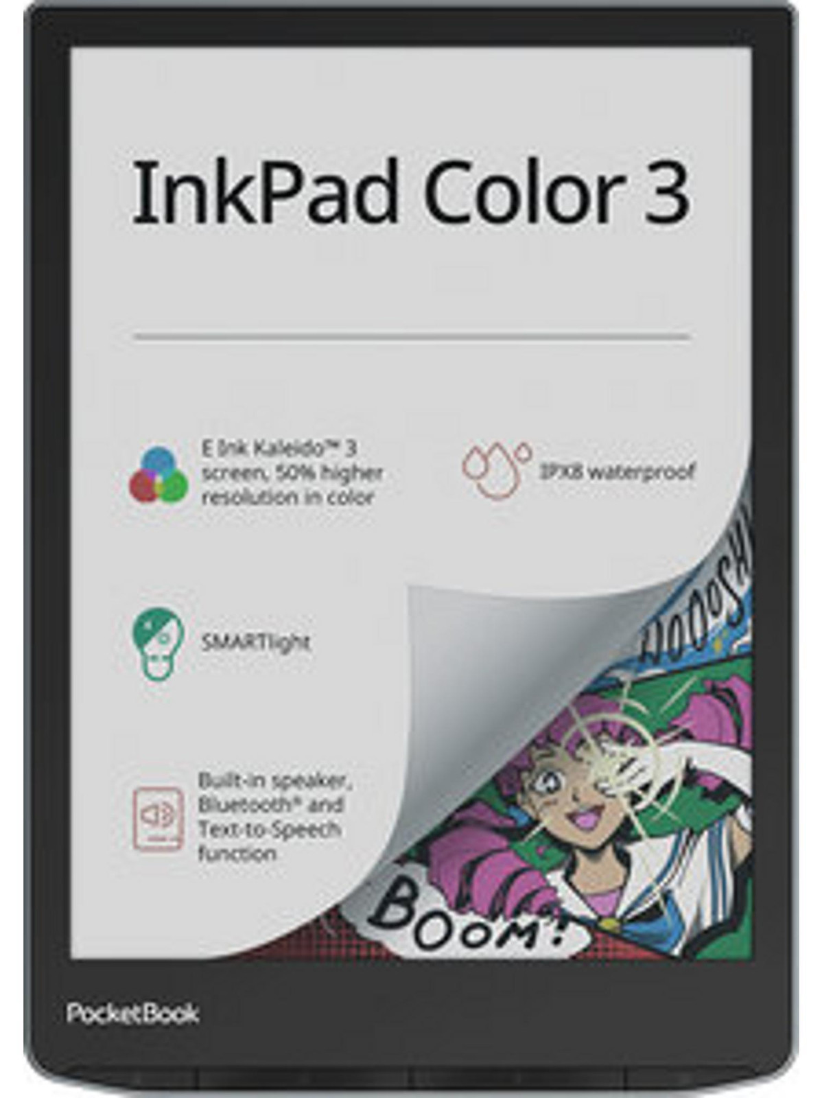 PocketBook 743 InkPad Color 3 e-reader met 7,8 inch scherm in Storme Sea