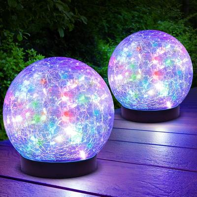 Outdoor Solar Garden Lights Weatherproof Garden Globe Lights, Solar Cracked Ice Ball Light 10cm, Pathway Yard Decor LED Landscape Lighting Stake rgb