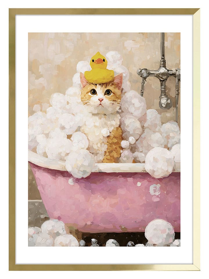 Ars Longa Gerahmter Kunstdruck "Cat In The Bath" - (L)70 x (B)50 cm - onesize