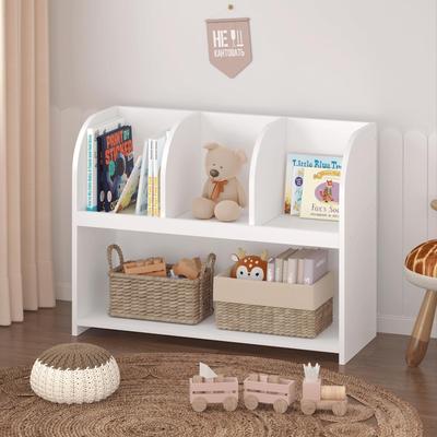 Kodotan sofa Kids Bookcase with 4 Compartments, Storage Book Shelf, Storage Display, Rack,Toy Organizer for Children's Room, Playroom
