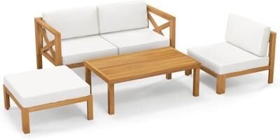 Costway 5 Piece Outdoor Conversation Furniture Set with 3 Chairs 1 Ottoman and 1 Coffee Table-White