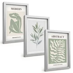 BILDER SET 3er Set - 20x30 cm Silberner Rahmen - Matisse Aquarell Boho-Design