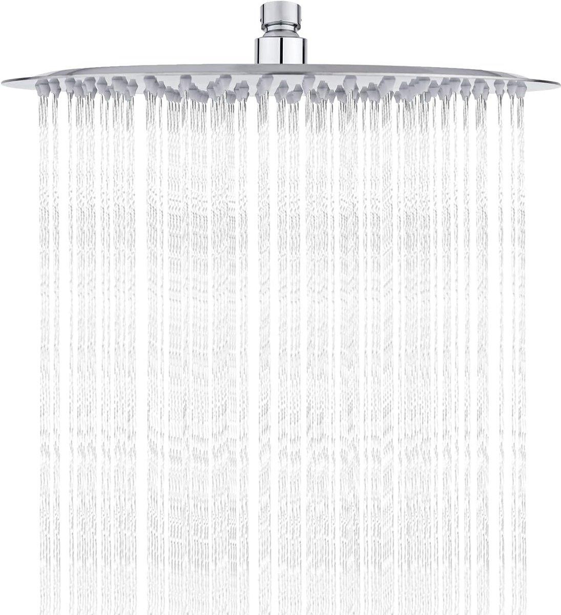 PromoHome® Ronde douchekop van roestvrij staal, 30 cm, chroom, met universele aansluiting