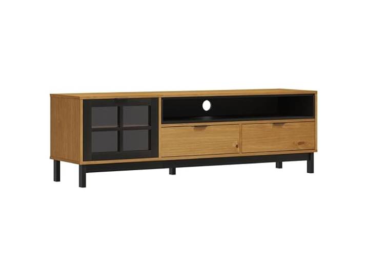 KGHERMDF TV-Schrank mit Glastür 158x40x50 cm Massivholz Kiefer Mit Kabelloch, Stauraum für Medien, Wandhalterung inklusive, robuste Kiefer