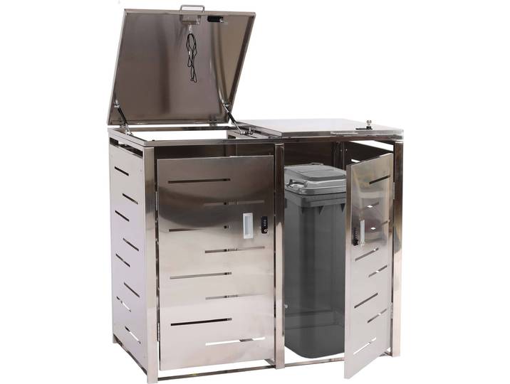 2er-Mülltonnenverkleidung HWC-E83, Mülltonnenbox Mülltonnenabdeckung, erweiterbar 103x115x63cm Edelstahl 38kg