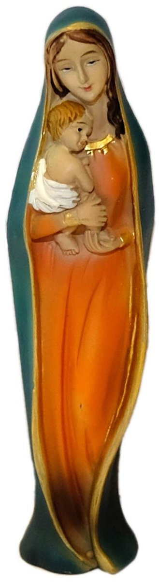 Omgoods Handgeschilderde sculptuur van Moeder Gods met Jezus Kind, Hoogte: 14,6 cm