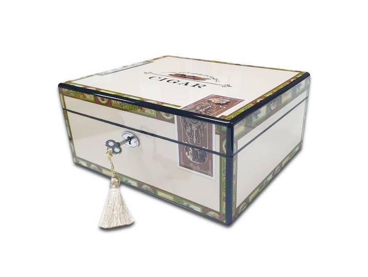 Coumo Humidor Cigarbox Design Classic, Set, Weiß., Hochglanz, Abschließbar