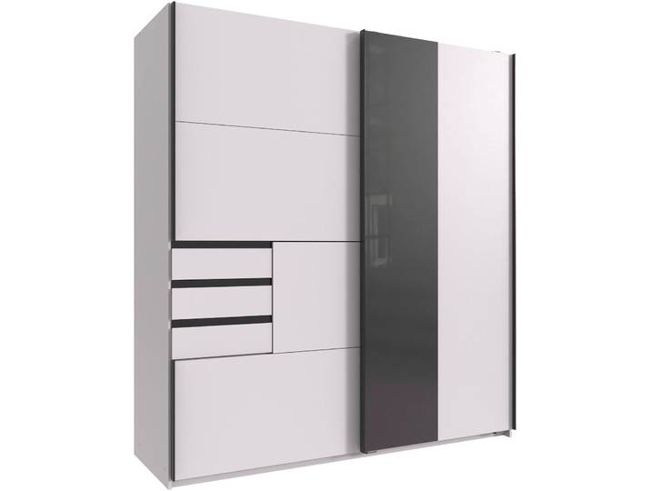 Schwebetürenschrank WIMEX COCHEM in der Breite 180cm, mit Glasabsetzung, inkl. 3 Schubladen , schwarz-weiß (weiß, abgesetzt glas grau, griffe schwarz), B:180cm H:198cm T:65cm, Holzwerkstoff, Schränke, Schwebetürenschrank, erhältlich in verschiedenen Farben