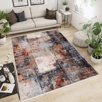 MDA Rugs Anna Collection Abstract Area Rug with Fringe