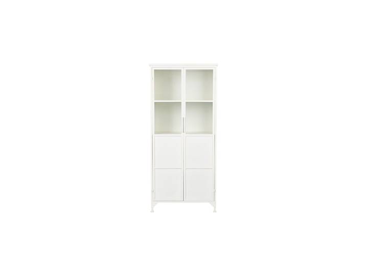 Armoire en fer blanc, 2 portes, 5 étagères, portes partiellement