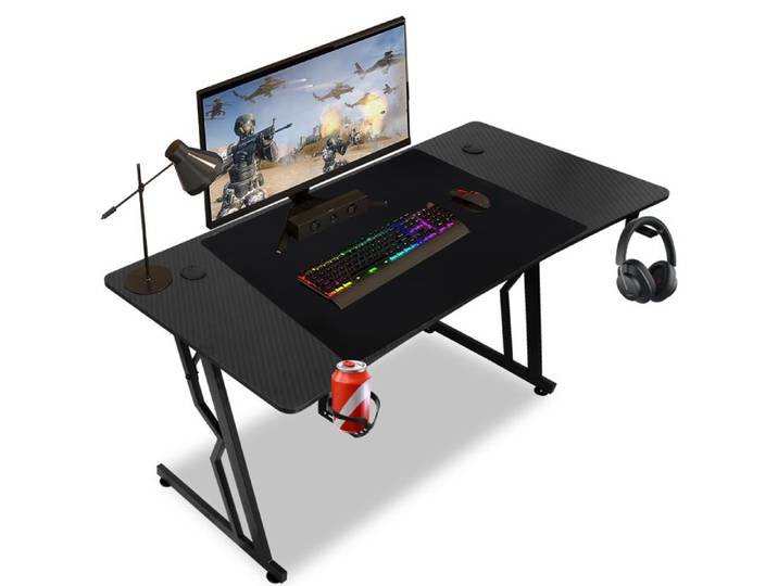 Bettizia 140 x 60 cm Bureau Gaming Bureau Gamer Informatique Ergonomique avec Porte Gobelet et Crochet pour Casque
