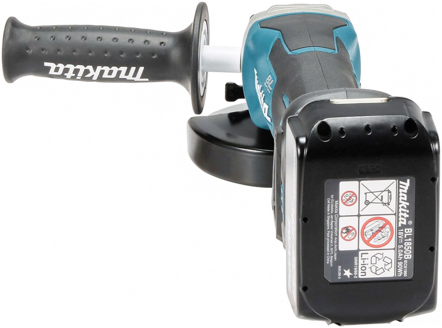 Makita Akku-Winkelschleifer 18 V / 5,0 Ah, 2 Akkus + Ladegerät im MAKPAC DGA515RTJ)