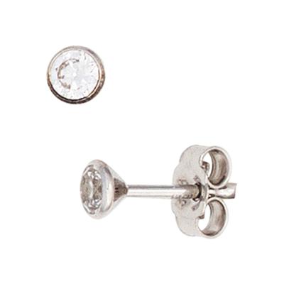 Paar Ohrstecker JOBO "Kleine runde Zirkonia-Ohrringe 3,4 mm", silber (weißgold 333, weiß), Ohrringe, Damen, 3,4mm, Weißgold 333, 8 Karat 333 Weißgold