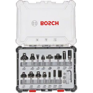 Bosch Fräser 2607017472, 8mm, 15-teiliges Set, mit Kunststoffkassette, für Holz