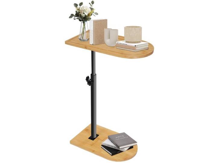 Table d'Appoint en Fme de C Réglable en Hauteur Petite Table Basse Latérale en Bambou et Métal Bout De Canape pour TABLE D'APPOINT