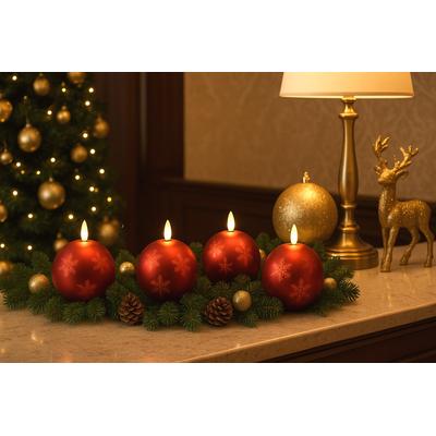 LED-Kerze I.GE.A. "Kugel-Kerze A", rot, B:10cm H:12cm, Glas, Kerzen, LED-Kerze, aus Glas batteriebetrieben mit Timer Adventskranz Adventskerzen