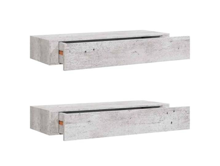 LASWWQMRF 2X Schweberegal mit Schublade Betongrau 60x23,5x10 cm MDF Kompakte Wandablage im 2er Set für Flur & Schlafzimmer, Platz sparen & Kleinteile ordnen, belastbar bis 10 kg