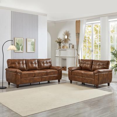 GDFStudio Cordelia Crauford 2-Piece Sofa Set Modern Design Faux Leather 3-Seater & Loveseat Combination