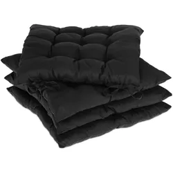 Relaxdays Stuhlkissen 4er Set, 38x38 cm, Sitzkissen mit Bändern, Indoor & Outdoor, Polyesterbezug, Stuhlpolster, schwarz