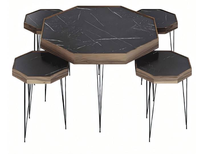 Xlmoebel Couchtisch Schwarzer Holz Couchtisch mit Beistelltischen von XLMOEBEL (Packung, Couchtisch + 4 Beistelltische), Made in Europa
