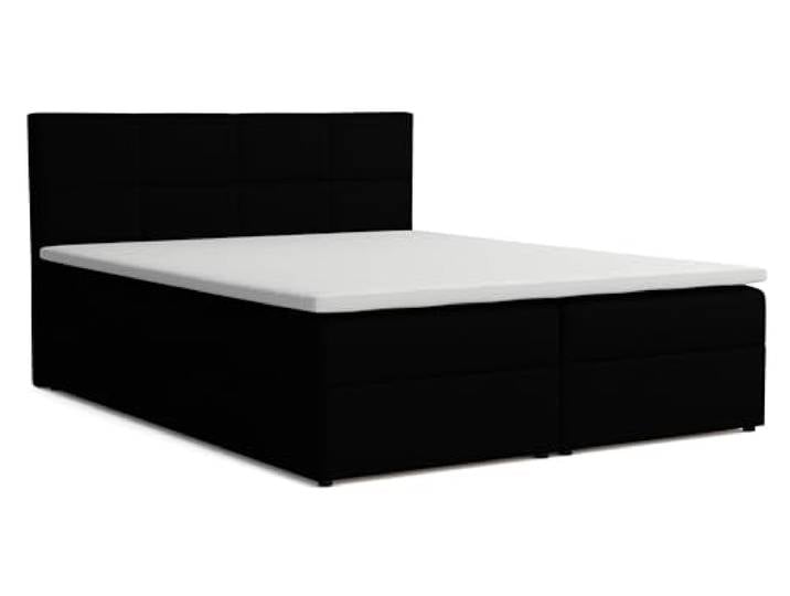 Boxspringbett 180x200 mit Bettkasten, Betty Doppelbett Schwarz Velourstoff Bett 180x200, Doppelbett mit Topper (2 cm) für extra Liegekomfort