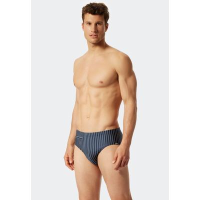 Badeslip SCHIESSER "Nautical Casual", Herren, Gr. 7, N-Gr, blau (801, admiral), Gewirkt, Baumwolle, Elasthan, unifarben mit Farbeinsatz, Badehosen, mit weißen Streifen