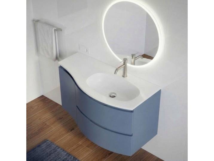 ARMONIA Meuble vasque encastrée L. 105 cm bleu-mer avec extension à gauche