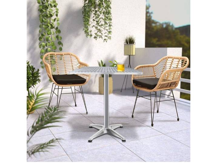MIPAN. TABLE DE SALLE À MANGER CARRÉE SIMPLE À HAUTEUR RÉGLABLE TABLE DE MAISON EN ACIER INOXYDABLE 60*60*70/110CM ARGENT