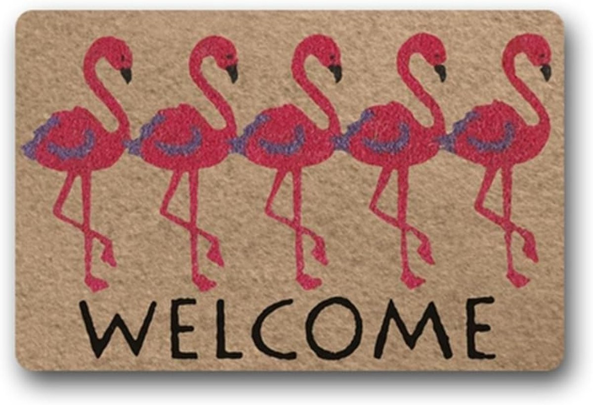 Deurmat Welkom Flamingo - Veelkleurige Vloermat - 40 x 60 cm
