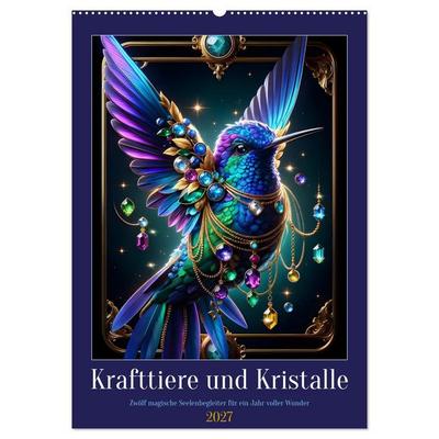 Krafttiere und Kristalle (Wandkalender 2027 DIN A2 hoch), CALVENDO Monatskalender