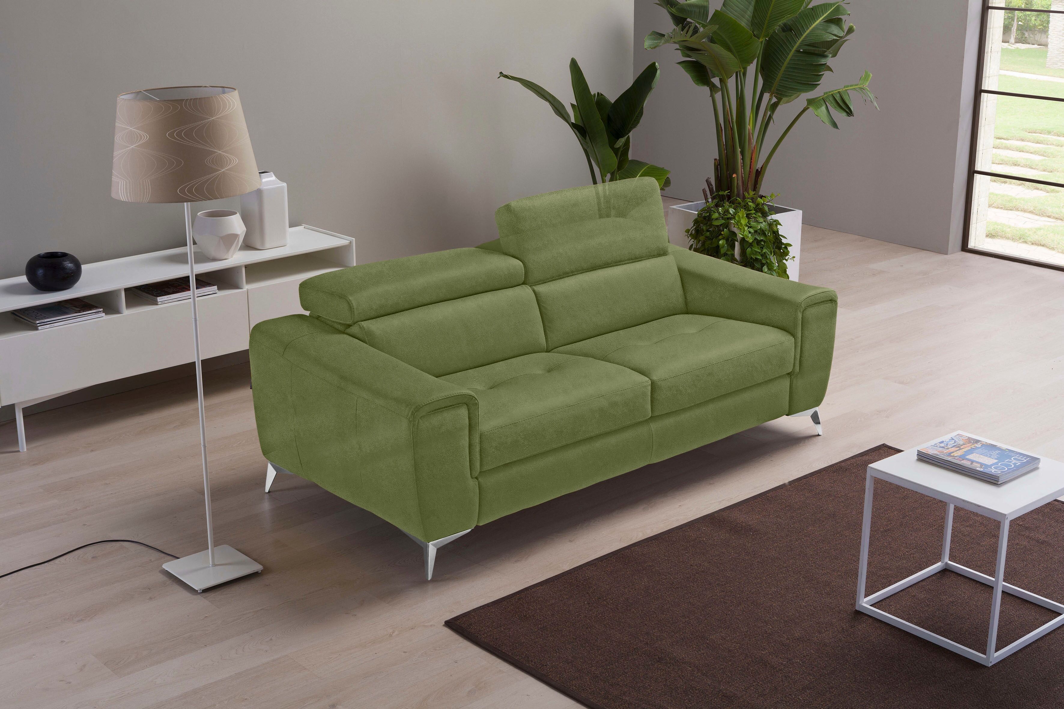 2,5-Sitzer EGOITALIANO "Francine, Designsofa, Loungesofa, Breite 213 cm, Fussfarbe chrom", grün (kiwi), B:213cm H:100cm T:106cm, Sofas, 2 5-Sitzer, Designfuss, Luxus-Microfaser BLUSH, kiwi kiwi B/H/T: 213cm x 100cm x 106cm, Luxus-Microfaser BLUSH