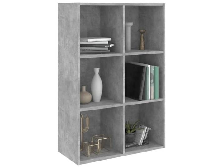 Bibliothèque - AKOZON - 66x30x98 cm - Bois d'ingénierie - 6 compartiments - Gris béton