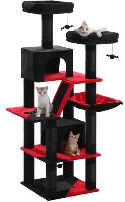 Happy Pet Pantry Multi Level Plush Cat Tree, Extra Large Cat Tower With Scratching Boards, Perches & Caves black