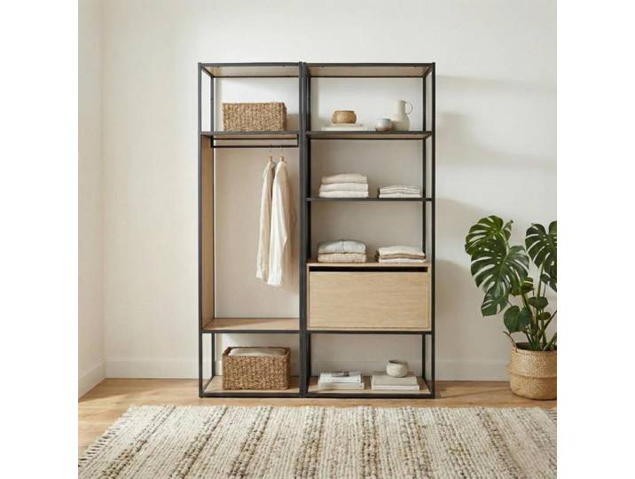 Portant vêtements bois et métal OSLO - Lot de 2 petit portant + étagères