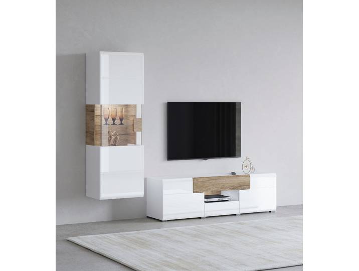 Wohnwand GOODPRODUCT Toledo , weiss (weiß, sanremo, weiß hgl, sanremo), B:212cm, Kastenmöbel-Sets, Wohnwand