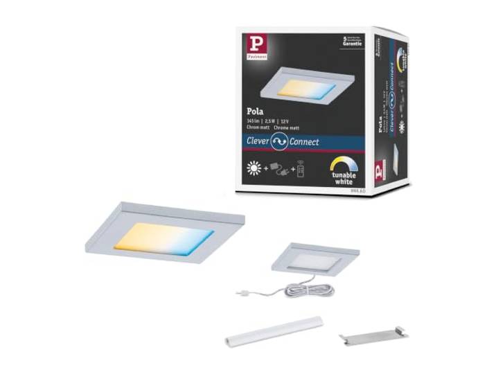 Paulmann 99960 LED Möbelleuchte Clever Connect Spot Pola Tunable White 12V eckig incl. 1x2,5 Watt dimmbar Chrom matt Kunststoff 2700-6500K