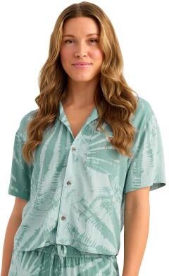 HUK Women's Breezeway Camp Printed Shirt (Size Large) Heron Blue, Nylon,Rayon