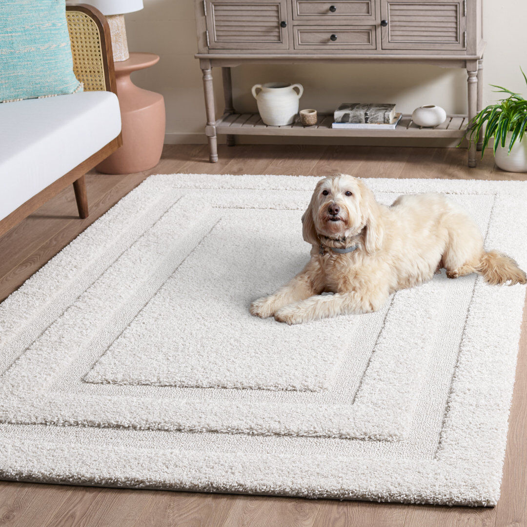August Grove Tolman Solid Colour Area Rug Creme / Creme Rectangle 160 x 229 cm