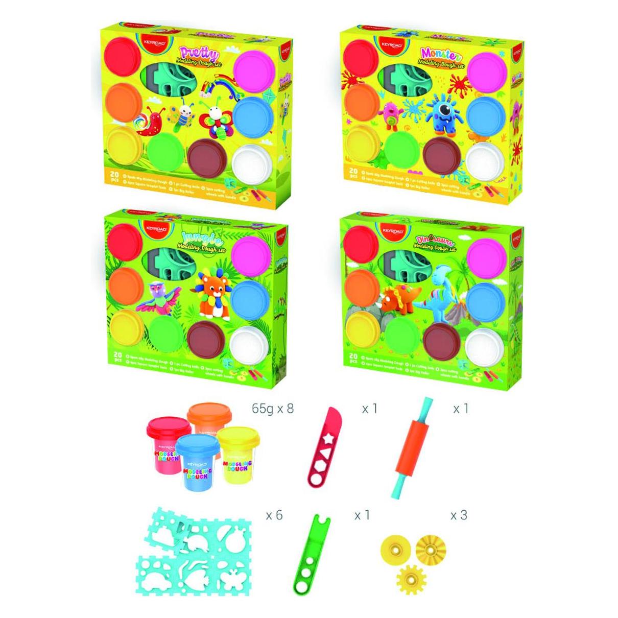 Keyroad Spielknete, 8x65g, Set aus Werkzeugen und Formen, Farbmischung (KR972269)