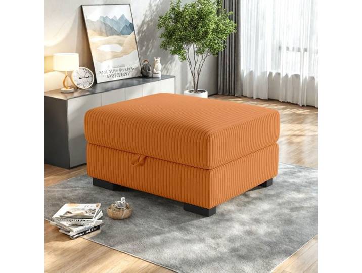 Repose-pieds - Grand repose-pieds avec rangement - Repose-pieds en velours côtelé - Pouf de rangement pour canapé modulaire - Orange