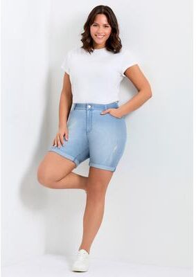 Plus Size Women's Giana Ripped Short by Avenue in Light Wash (Size 32)