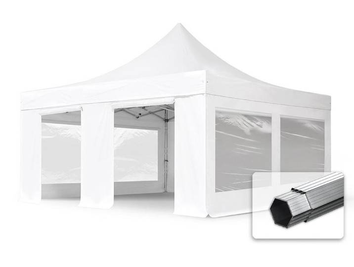 TOOLPORT 5x5 m Tonnelle pliante Alu\, PVC 850\, côtés panoramiques\, blanc