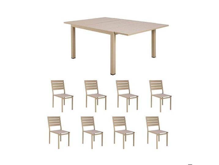 Ensemble table de jardin carrée 120/180cm + 8 chaises crème
