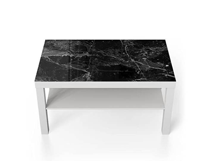 DEQORI Glastisch weiß groß 90x50 cm Motiv Marmorplatte nah ausgefallener Beistelltisch aus Glas Hochglanz Couchtisch fürs Wohnzimmer moderner Couch Tisch mit Design