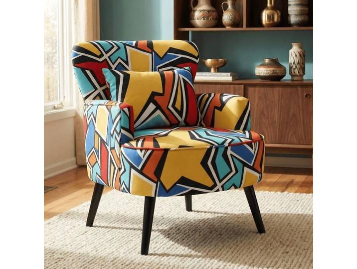 Fauteuil de Salon Confortable - HOMEMiYN - Fauteuil de Salon Moderne Motif Géométrique - Stable et Robust