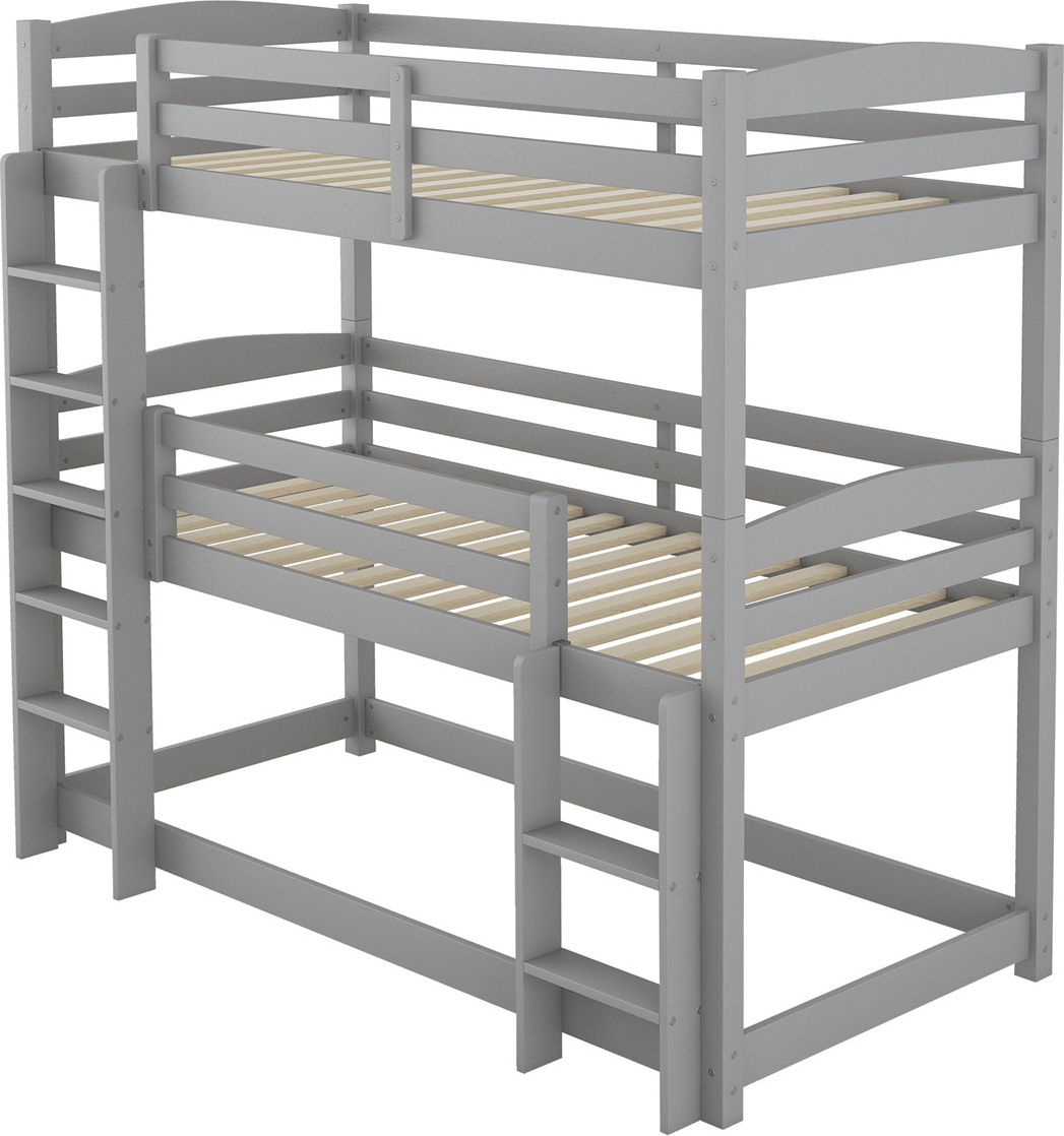 Kinderbett(Grau)Single-Size-Holz-Dreier-Etagenbett für Kinder,90*200cm